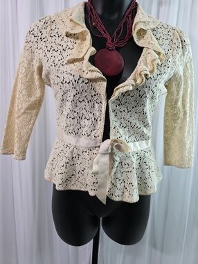 INC International Concepts Cream Lace  Blouse, Size Small